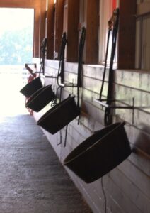 beautiful stall with feed buckets
